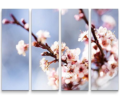 4 teiliges Canvas Bild 4x30x90cm Kirschblüten im...