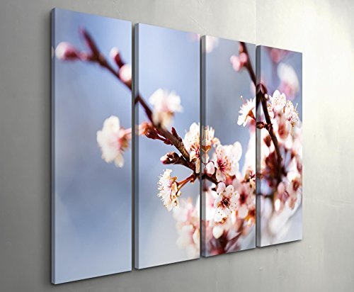 4 teiliges Canvas Bild 4x30x90cm Kirschblüten im Frühling