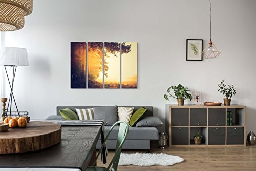 4 teiliges Canvas Bild 4x30x90cm Waldrand, Sonnenstrahlen