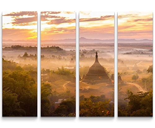 4 teiliges Canvas Bild 4x30x90cm Sonnenaufgang Tempel...