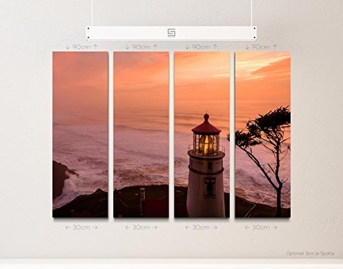 4 teiliges Canvas Bild 4x30x90cm Leuchtturm an der Küste von Oregon