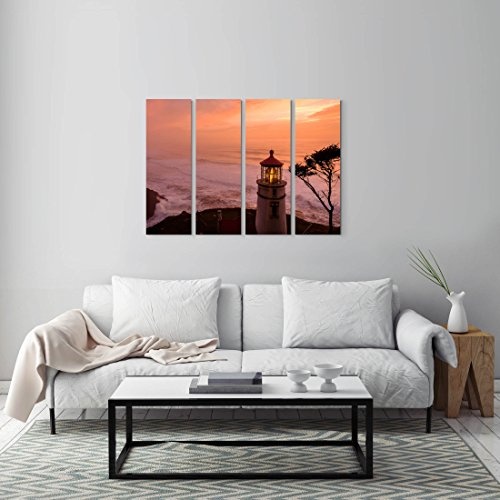 4 teiliges Canvas Bild 4x30x90cm Leuchtturm an der Küste von Oregon