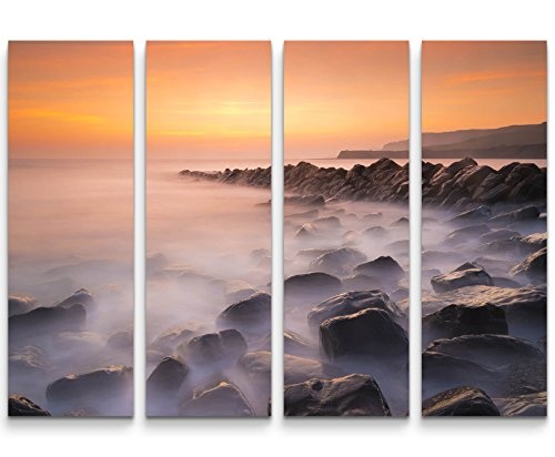 4 teiliges Canvas Bild 4x30x90cm Steine am Meer, Nebel...