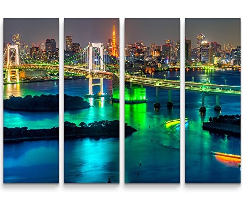 4 teiliges Canvas Bild 4x30x90cm Skyline Tokyo mit Tokyo Tower