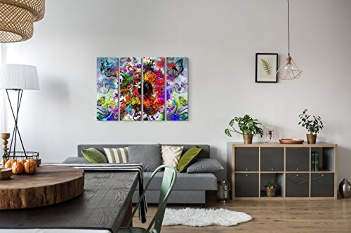 4 teiliges Canvas Bild 4x30x90cm Abstraktes Auge mit Schmetterlingen