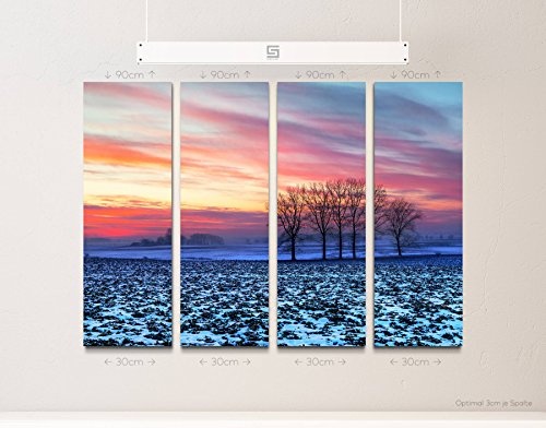 4 teiliges Canvas Bild 4x30x90cm Landschaftsfotografie - idyllischer Sonnenuntergang über den Feldern