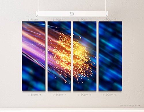 4 teiliges Canvas Bild 4x30x90cm Glasfaser beleuchtet -...