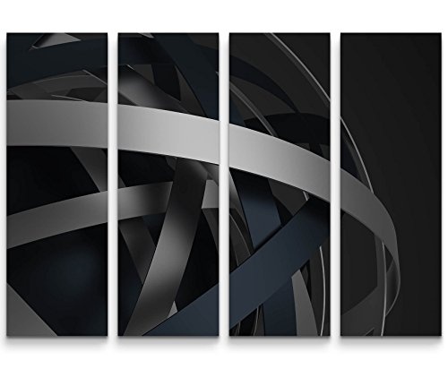 4 teiliges Canvas Bild 4x30x90cm Abstraktes Bild - Ringe in schwarz und grau