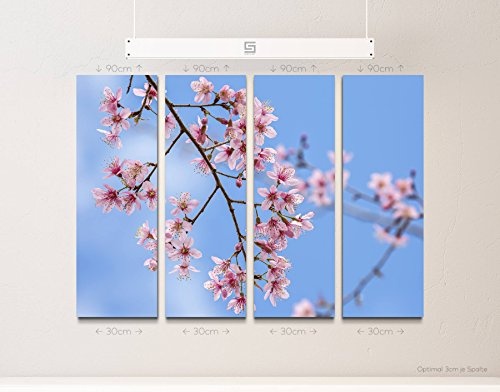 4 teiliges Canvas Bild 4x30x90cm Pinke Frühlingsblüten