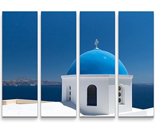 4 teiliges Canvas Bild 4x30x90cm Fotografie - Blaues Kuppeldach, Santorini