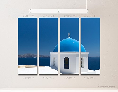 4 teiliges Canvas Bild 4x30x90cm Fotografie - Blaues Kuppeldach, Santorini