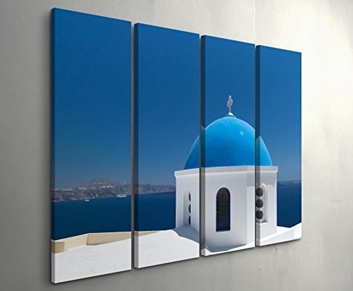 4 teiliges Canvas Bild 4x30x90cm Fotografie - Blaues Kuppeldach, Santorini