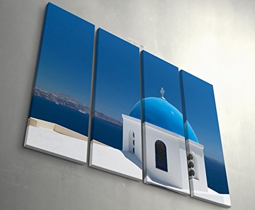 4 teiliges Canvas Bild 4x30x90cm Fotografie - Blaues Kuppeldach, Santorini