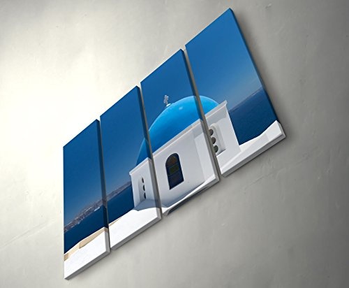 4 teiliges Canvas Bild 4x30x90cm Fotografie - Blaues Kuppeldach, Santorini