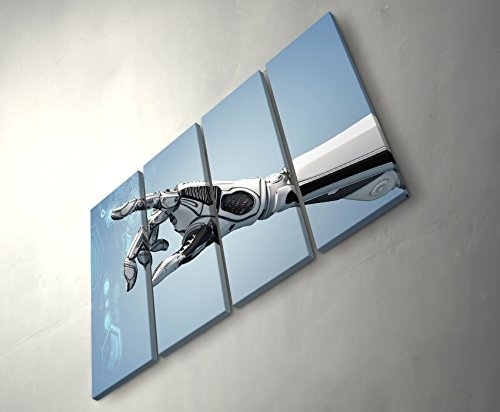 4 teiliges Canvas Bild 4x30x90cm Roboterarm berührt virtuelle Schaltfläche