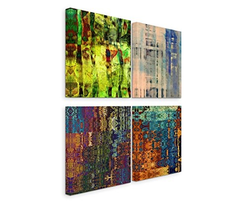4 teiliges Leinwandbild je 20x20cm - Abstrakt Mehrfarbig Muster Lebendig Expressiv