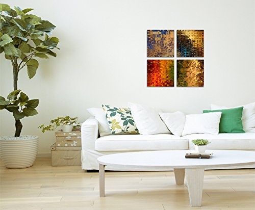 4 teiliges Leinwandbild je 20x20cm - Abstrakt Mehrfarbig Muster Kunst