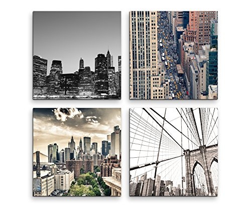 4 teiliges Leinwandbild je 20x20cm - New York Skyline Amerika Wolkenkratzer