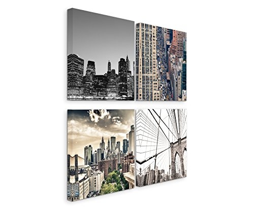 4 teiliges Leinwandbild je 20x20cm - New York Skyline...