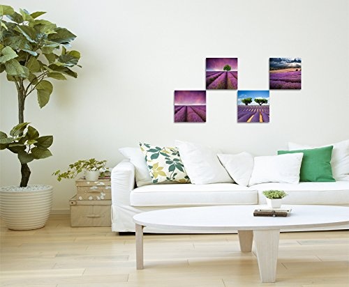 4 teiliges Leinwandbild je 20x20cm - Lavendelfeld Sommer Blumen