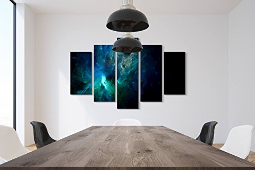 5 teiliges Wandbild auf Leinwand (Gesamtmaß: 150x100cm) abstraktes Bild - Universum in Blautönen