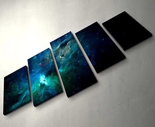 5 teiliges Wandbild auf Leinwand (Gesamtmaß: 150x100cm) abstraktes Bild - Universum in Blautönen