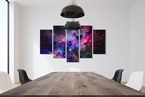 5 teiliges Wandbild auf Leinwand (Gesamtmaß: 150x100cm) Nebel und Galaxien im Weltraum