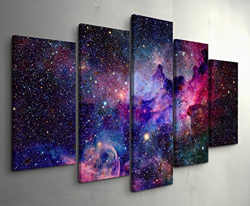 5 teiliges Wandbild auf Leinwand (Gesamtmaß: 150x100cm) Nebel und Galaxien im Weltraum