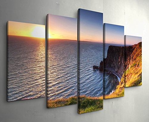 5 teiliges Wandbild auf Leinwand (Gesamtmaß: 150x100cm) Cliffs of Moher - Sonnenuntergang