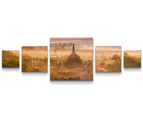 Leinwandbild 5 teilig (160x50cm) Sonnenaufgang Tempel Bagan in Mandalay, Myanmar