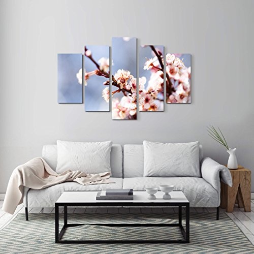 5 teiliges Wandbild auf Leinwand (Gesamtmaß: 150x100cm) Kirschblüten im Frühling