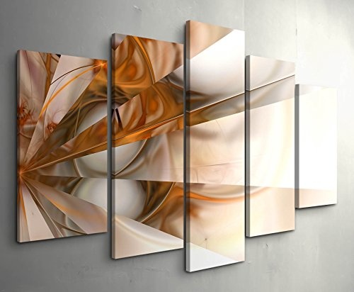 5 teiliges Wandbild auf Leinwand (Gesamtmaß: 150x100cm) Abstraktes Bild - weiß, bronze, Spiegeleffekte