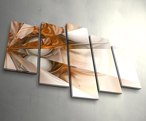 5 teiliges Wandbild auf Leinwand (Gesamtmaß: 150x100cm) Abstraktes Bild - weiß, bronze, Spiegeleffekte