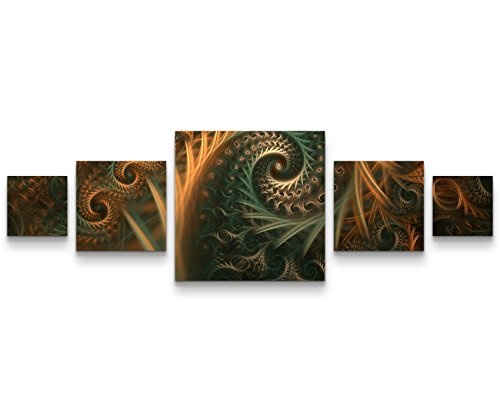Leinwandbild 5 teilig (160x50cm) Abstraktes Bild - Spiralen in Herbstfarben