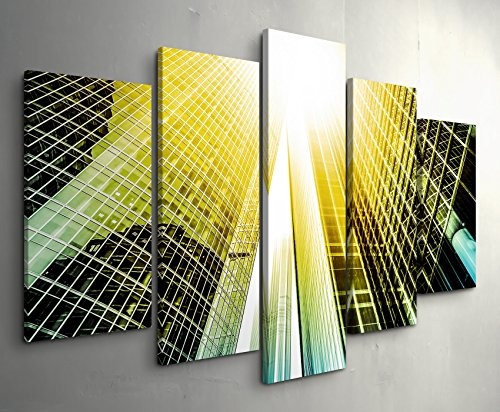 5 teiliges Wandbild auf Leinwand (Gesamtmaß: 150x100cm) futuristisches Gebäude, Weitwinkelfotografie