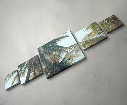 Leinwandbild 5 teilig (160x50cm) Palmen am Strand - Vintagefotografie