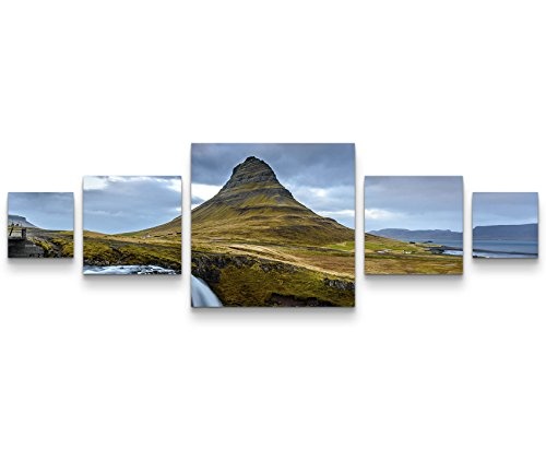 Leinwandbild 5 teilig (160x50cm) Island - kleiner Wasserfall
