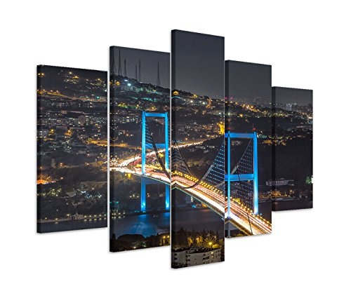 Modernes Bild 150x100cm Urbane Fotografie - Strahlende Bosporus Brücke bei Nacht