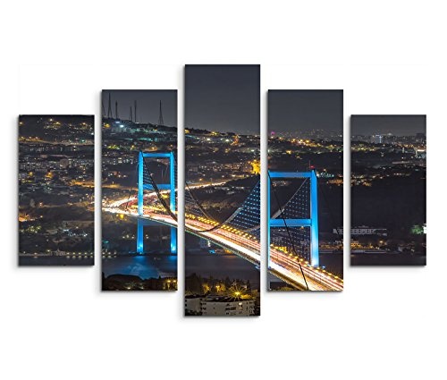 Modernes Bild 150x100cm Urbane Fotografie - Strahlende Bosporus Brücke bei Nacht