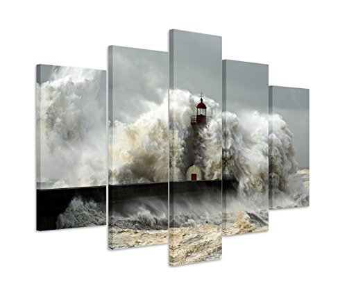Modernes Bild 150x100cm Landschaftsfotografie - Leuchtturm im schweren Sturm