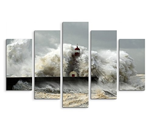 Modernes Bild 150x100cm Landschaftsfotografie - Leuchtturm im schweren Sturm