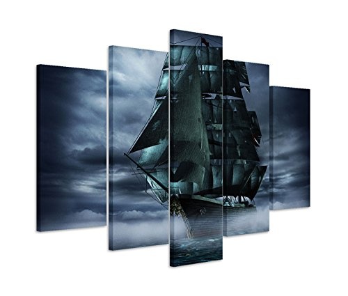 Modernes Bild 150x100cm Bild - Geisterschiff bei Nacht und Nebel
