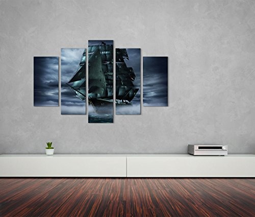 Modernes Bild 150x100cm Bild - Geisterschiff bei Nacht und Nebel