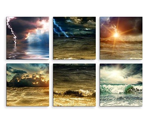 6 teilige moderne Bilderserie je 20x20cm - Wolken Wellen Meer Unwetter