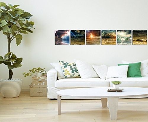 6 teilige moderne Bilderserie je 20x20cm - Wolken Wellen Meer Unwetter