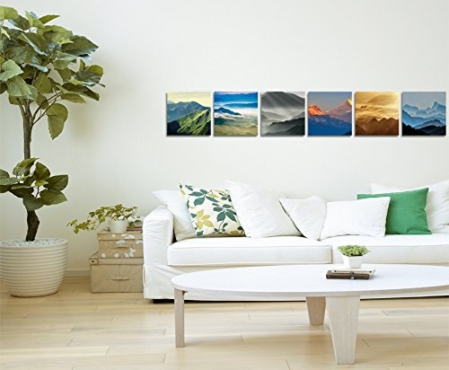 6 teilige moderne Bilderserie je 20x20cm - Gebirge Sonnenuntergang Natur Landschaft
