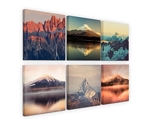 6 teilige moderne Bilderserie je 20x20cm - Fuij Vulkan Japan Landschaft