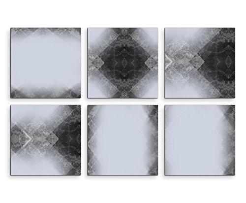 6 teilige moderne Bilderserie je 20x20cm - Abstrakt Muster Grau Weiß Schwarz
