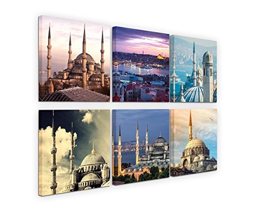 6 teilige moderne Bilderserie je 20x20cm - Istanbul Moschee Stadt Nacht