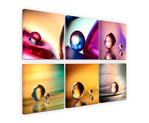 6 teilige moderne Bilderserie je 20x20cm - Glaskugel Murmeln Mehrfarbig